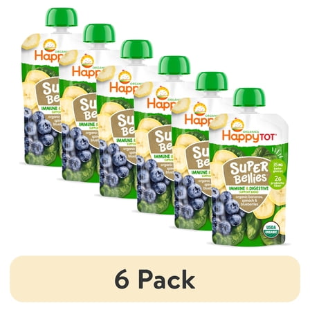 (6 pack) Happy Tot Organics Super Bellies Stage 4, Bananas, Spinach & Blueberries Organic Tot Food, 4 oz Pouch