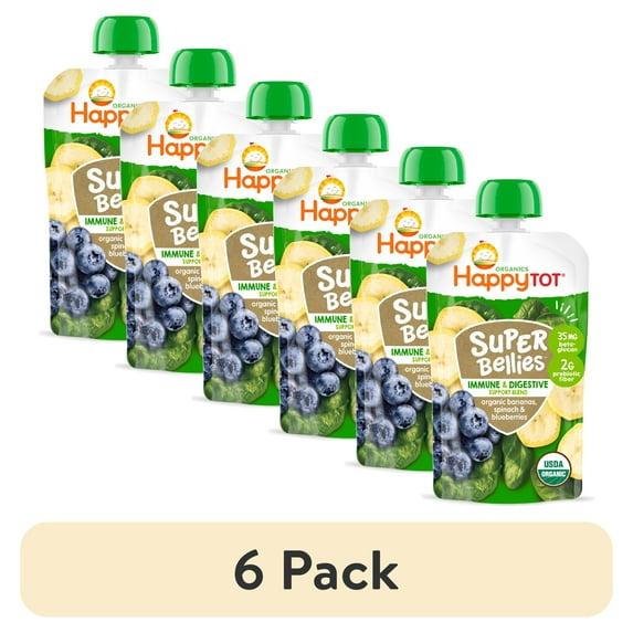 (6 pack) Happy Tot Organics Super Bellies Stage 4, Bananas, Spinach & Blueberries Organic Tot Food, 4 oz Pouch