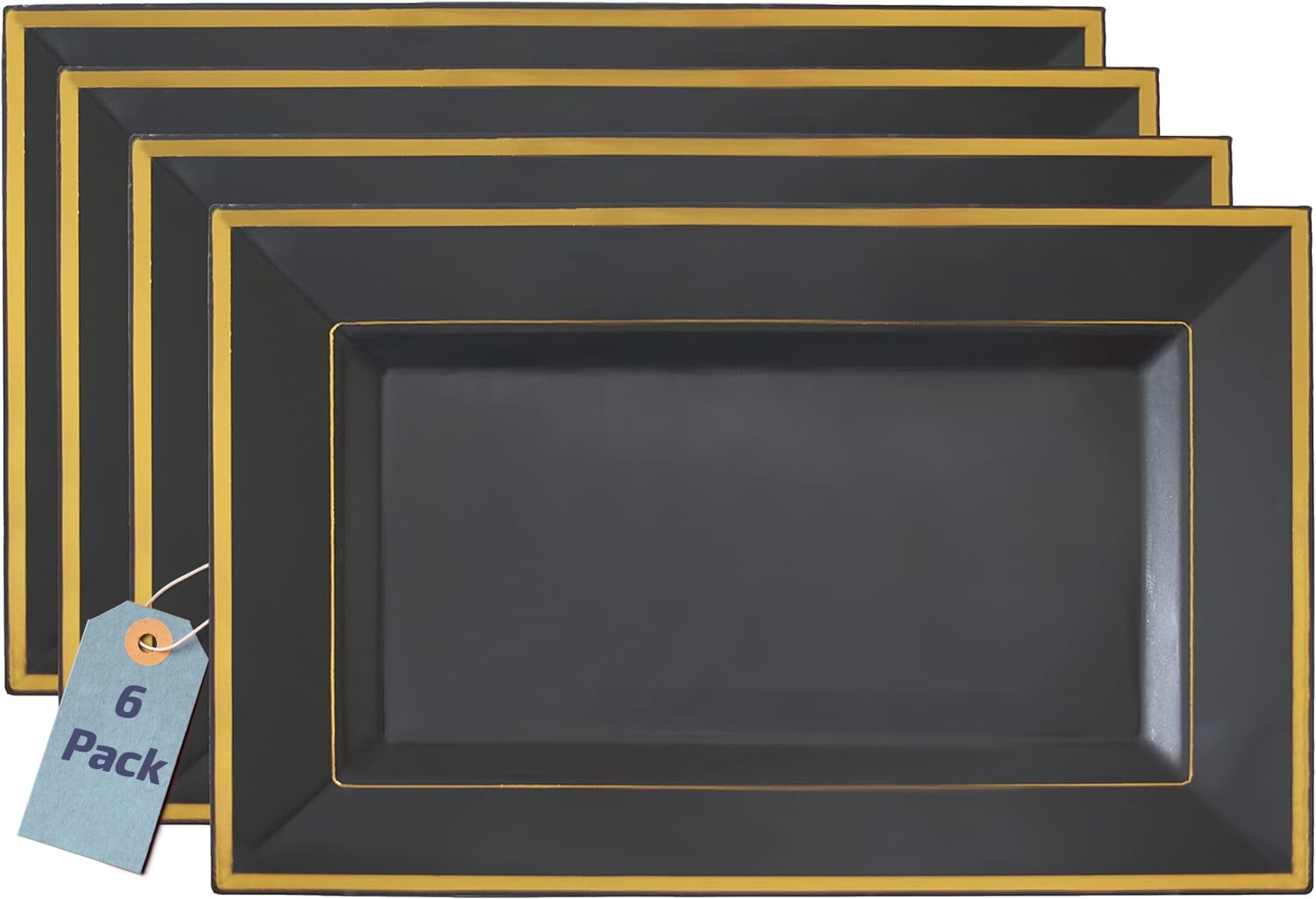 Rtteri 6 Pcs Clear Plastic Serving Trays With Gold Trim 14 X 10 16 X 11 18 X 12 5 Rectangular Acrylic Wave Serving Platters Reusable Transparent Fruit Appetizer Trays For Party Wedding