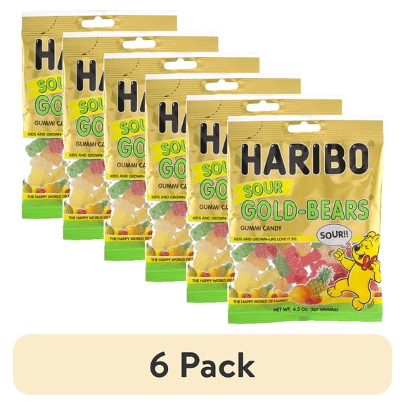 (6 pack) Haribo Sour Gold Bears Gummi Candy, 4.5 Oz