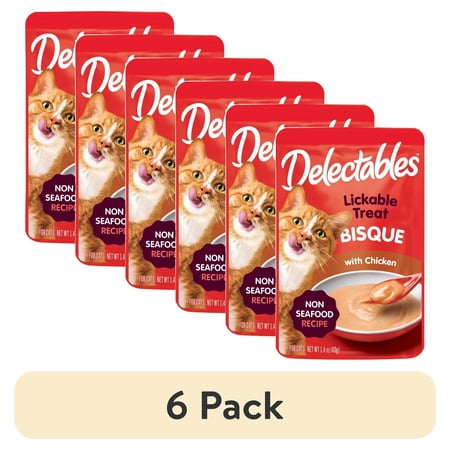 (6 pack) Hartz Delectables Bisque Non-Seafood Lickable Wet Cat Treats, Chicken - 1.4oz, One Pouch