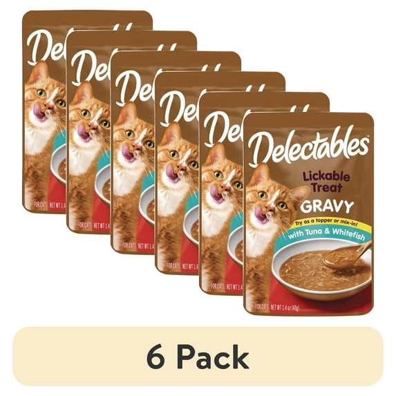 (6 pack) Hartz Delectables Gravy Lickable Wet Cat Treats, Tuna & Whitefish, 1.4 oz, Single