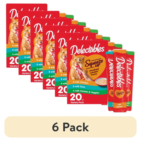 (6 pack) Hartz Delectables Squeeze Up Variety Packs Interactive Lickable Wet Cat Treats, 20 Count