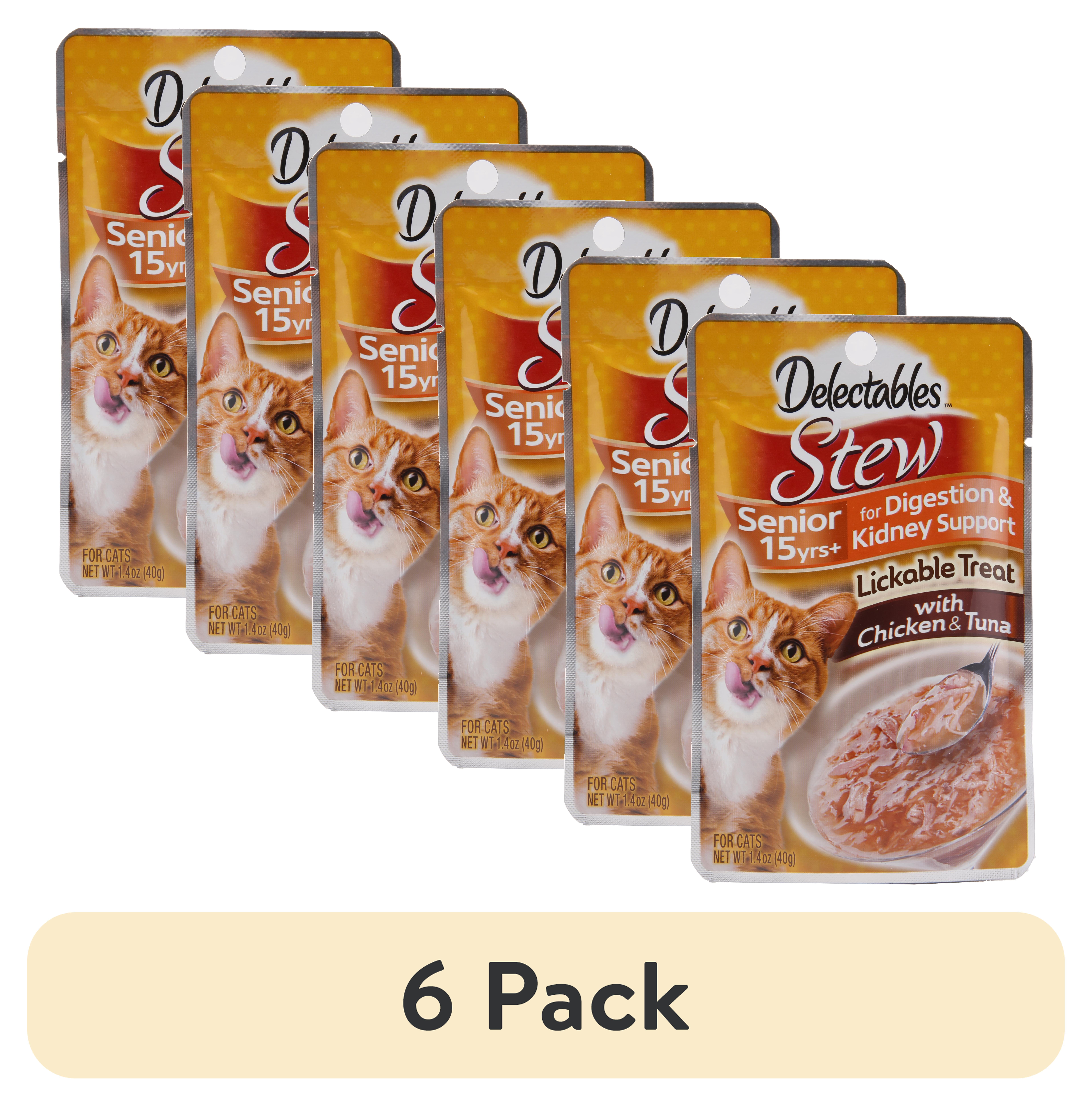 (6 pack) Hartz Delectables Stew Senior 15+ Years Lickable Wet Cat Treats - Chicken & Tuna 1.4oz, One Pouch