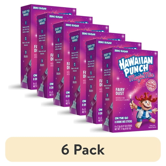 (6 pack) Hawaiian Punch Fairy Dust Powder Drink Mix, Sugar-Free, 8 Sticks