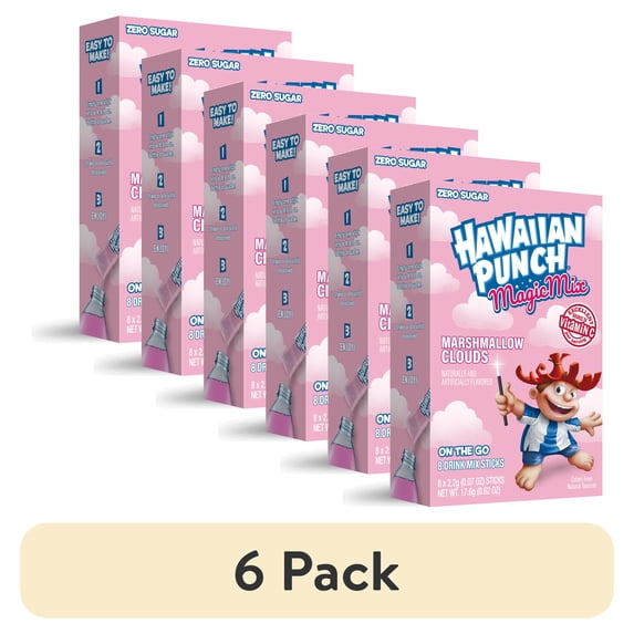 (6 pack) Hawaiian Punch Marshmallow Clouds Powder Drink Mix, Sugar-Free, 8 Sticks