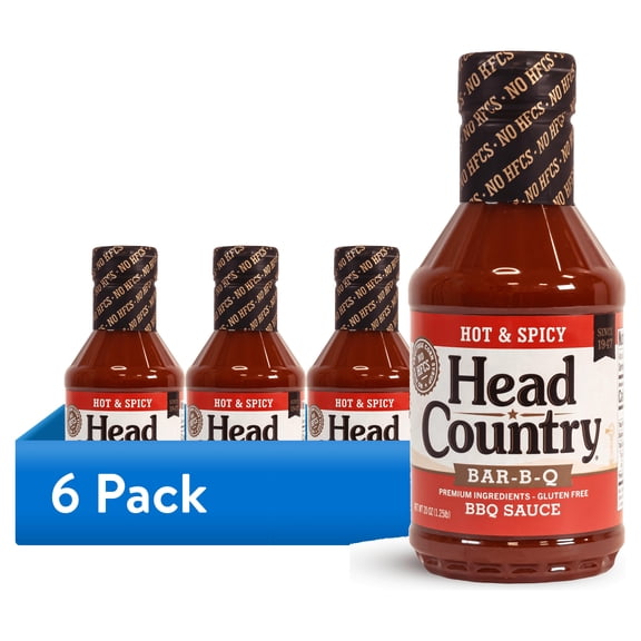 (6 pack) Head Country Hot & Spicy BBQ Sauce, Gluten-Free with No Preservatives, 20 Ounces