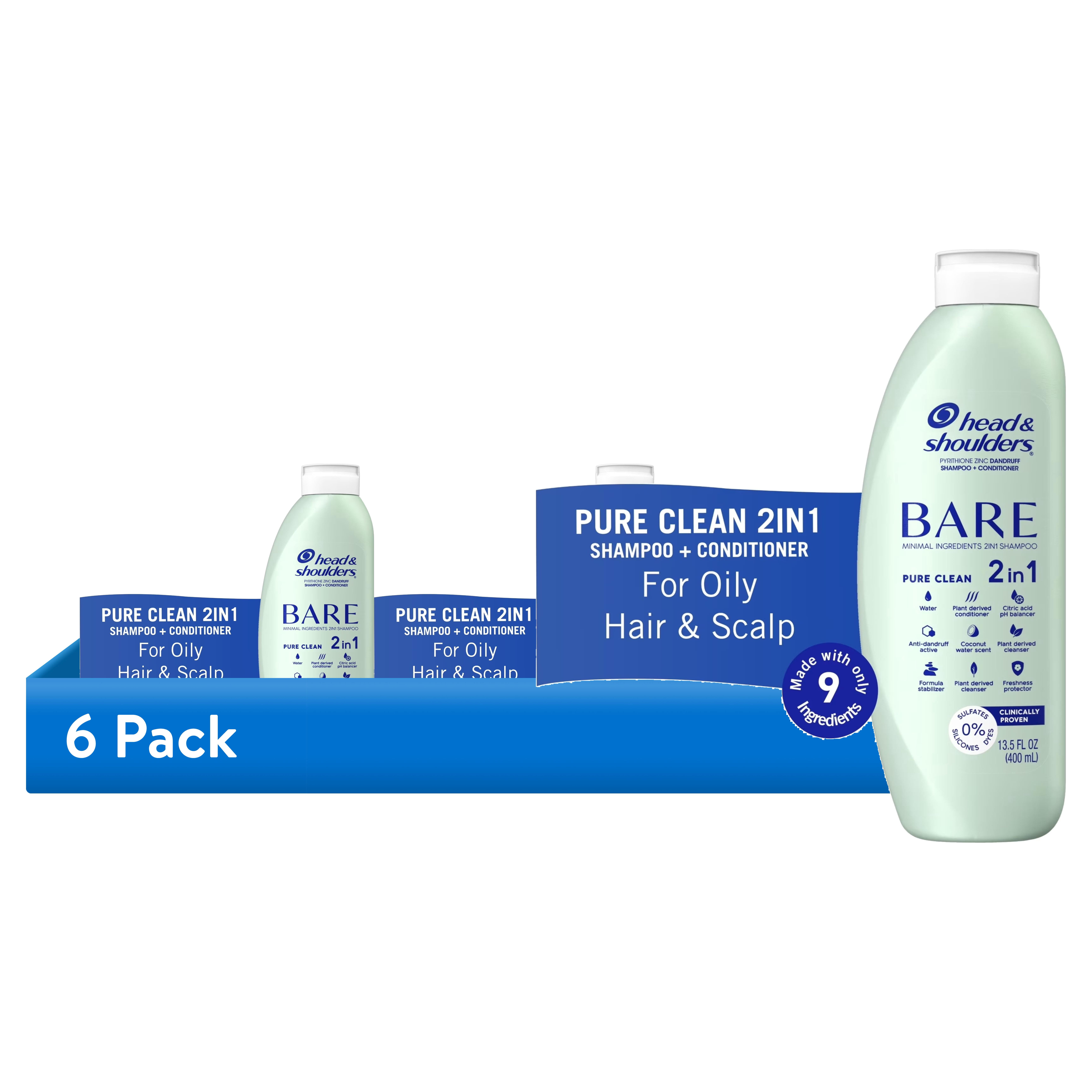 (6 pack) Head and Shoulders Dandruff 2 in 1 Shampoo and Conditioner, BARE Pure Clean, Sulfate and Silicone Free, 13.5 fl oz