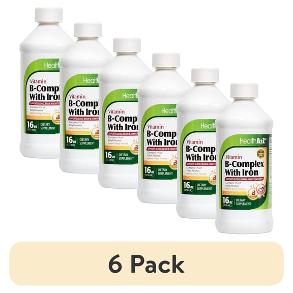(6 pack) HealthA2Z Vitamin B12, Liquid Vitamin B Complex with Iron for Energy and Healthy Nerve Function, 16 oz
