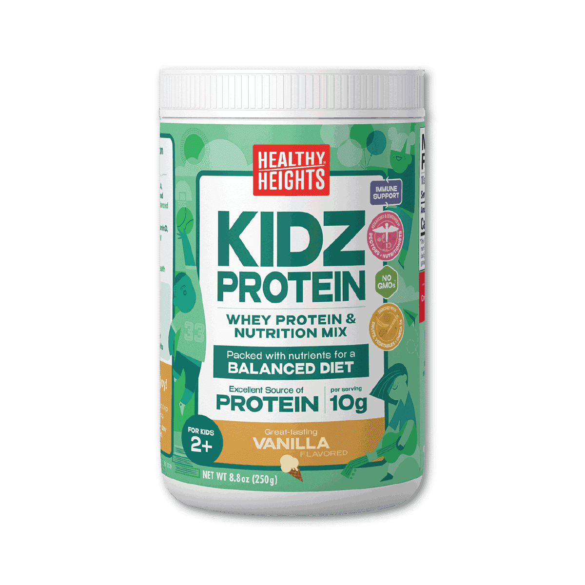 (6 pack) Healthy Heights KidzProtein, Shake Mix Powder, Vanilla, 10g Protein, 8.8oz
