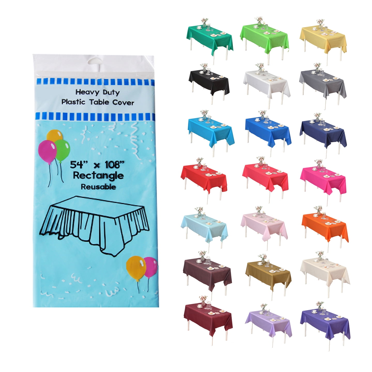 (6pack) Heavy Duty Plastic Table Covers Tablecloth (Reusable