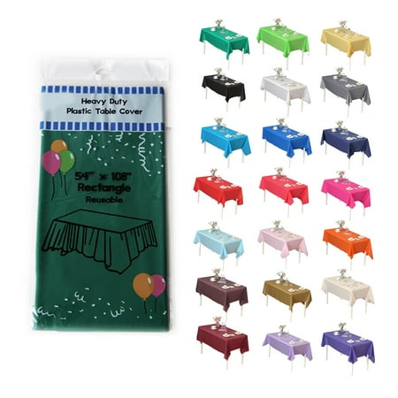 (6-pack) Heavy Duty Plastic Table Covers Tablecloth (Reusable) (Rectangle 54" X 108") Hunter Green