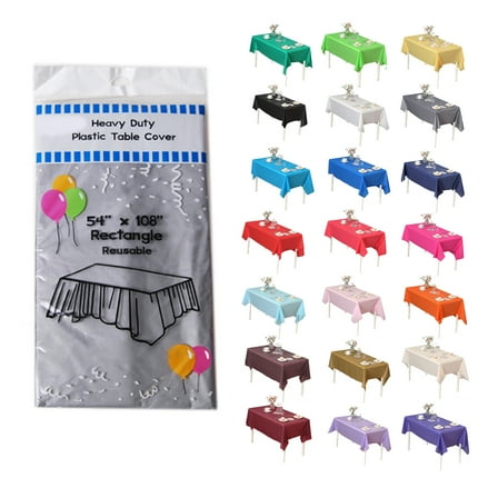 (6-pack) Heavy Duty Plastic Table Covers Tablecloth (Reusable) (Rectangle 54" X 108") Silver
