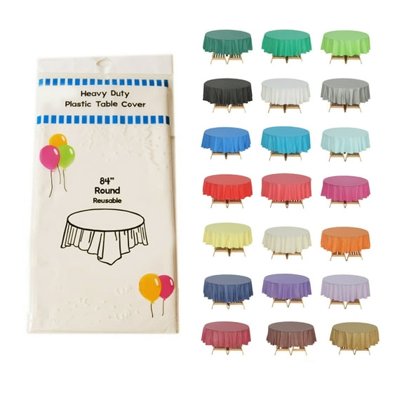 (6-pack) Heavy Duty Plastic Table Covers Tablecloth (Reusable) (Round 84")
