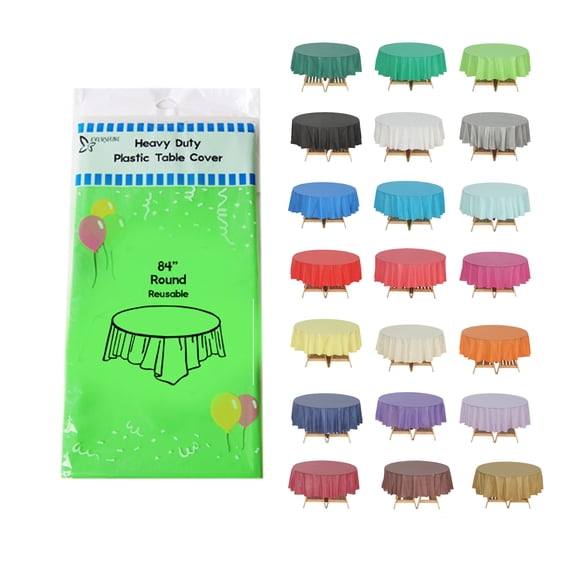 (6-pack) Heavy Duty Plastic Table Covers Tablecloth (Reusable) (Round 84")