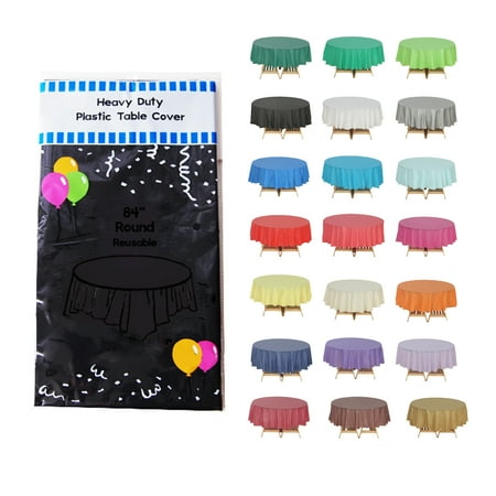 (6-pack) Heavy Duty Plastic Table Covers Tablecloth (Reusable) (Round 84")