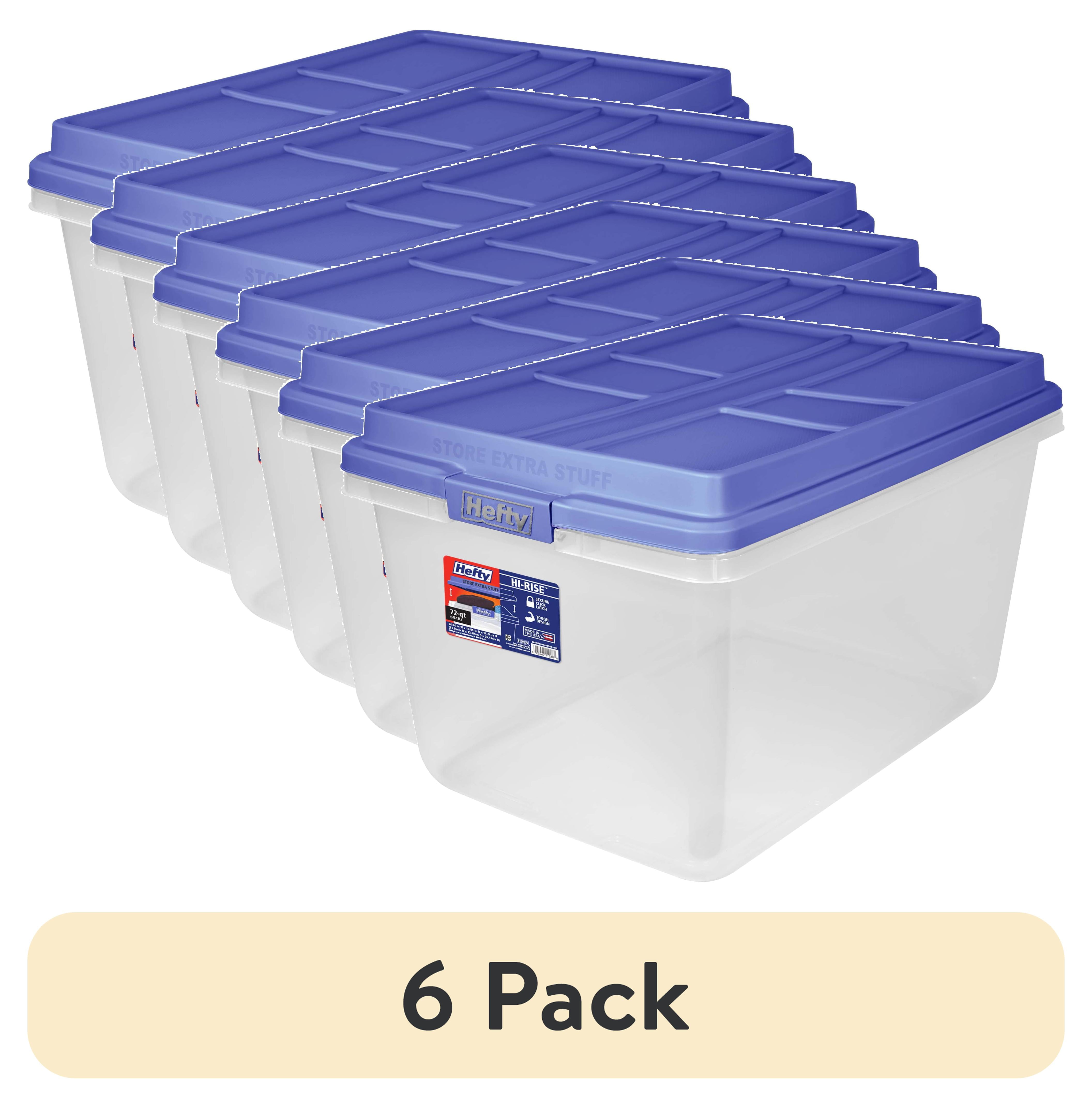 6 pack) Hefty HI-RISE 72 Quart Large Latching Storage Bin, Clear