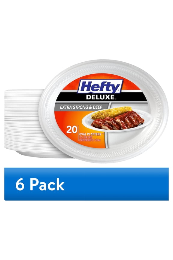 (6 pack) Hefty Deluxe Extra Strong and Deep Disposable Foam Oval Plates, 10 x 12 inches, 20 Count