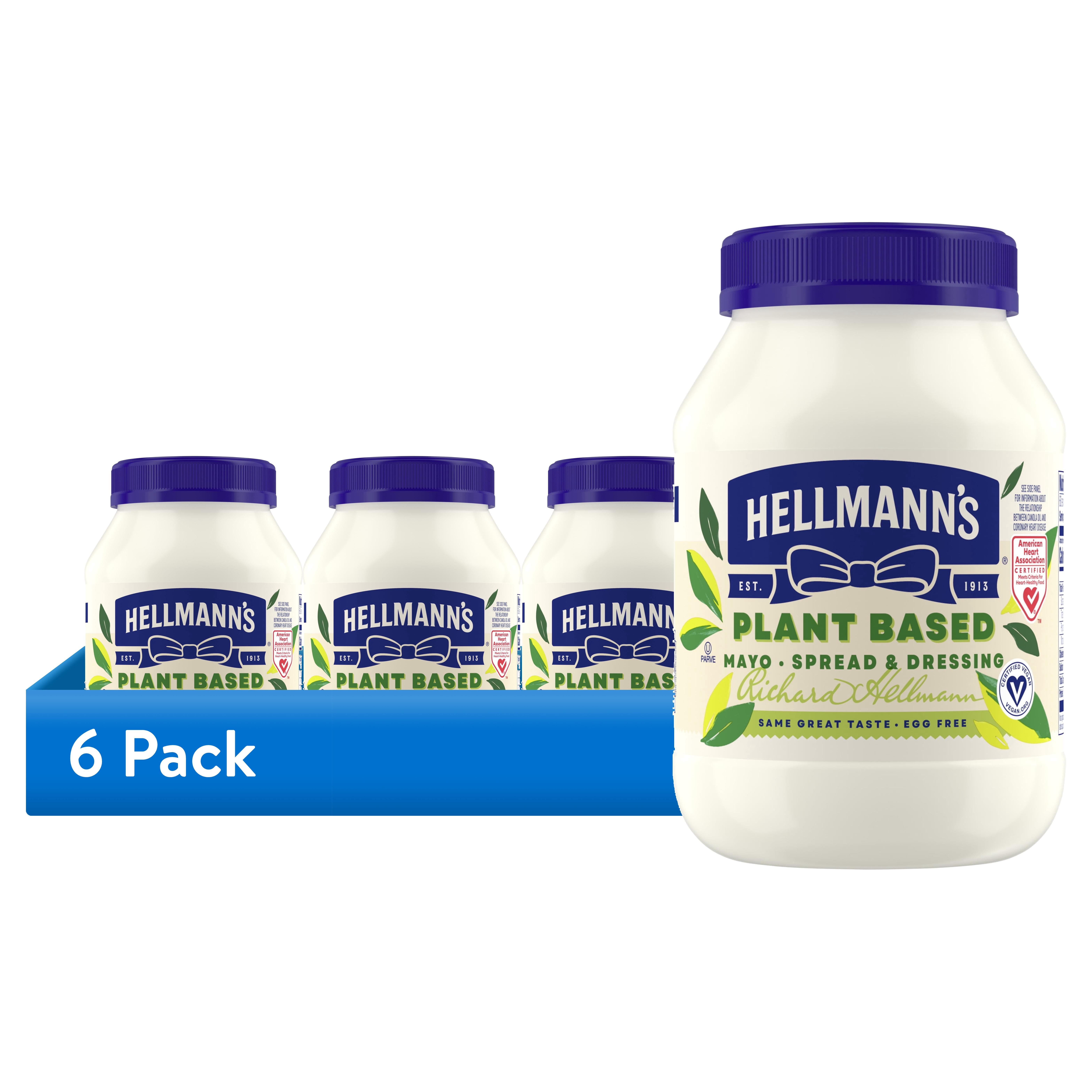 (6 pack) Hellmann's Plant Based Mayonnaise Spread & Dressing Condiments, 30 fl oz Jar