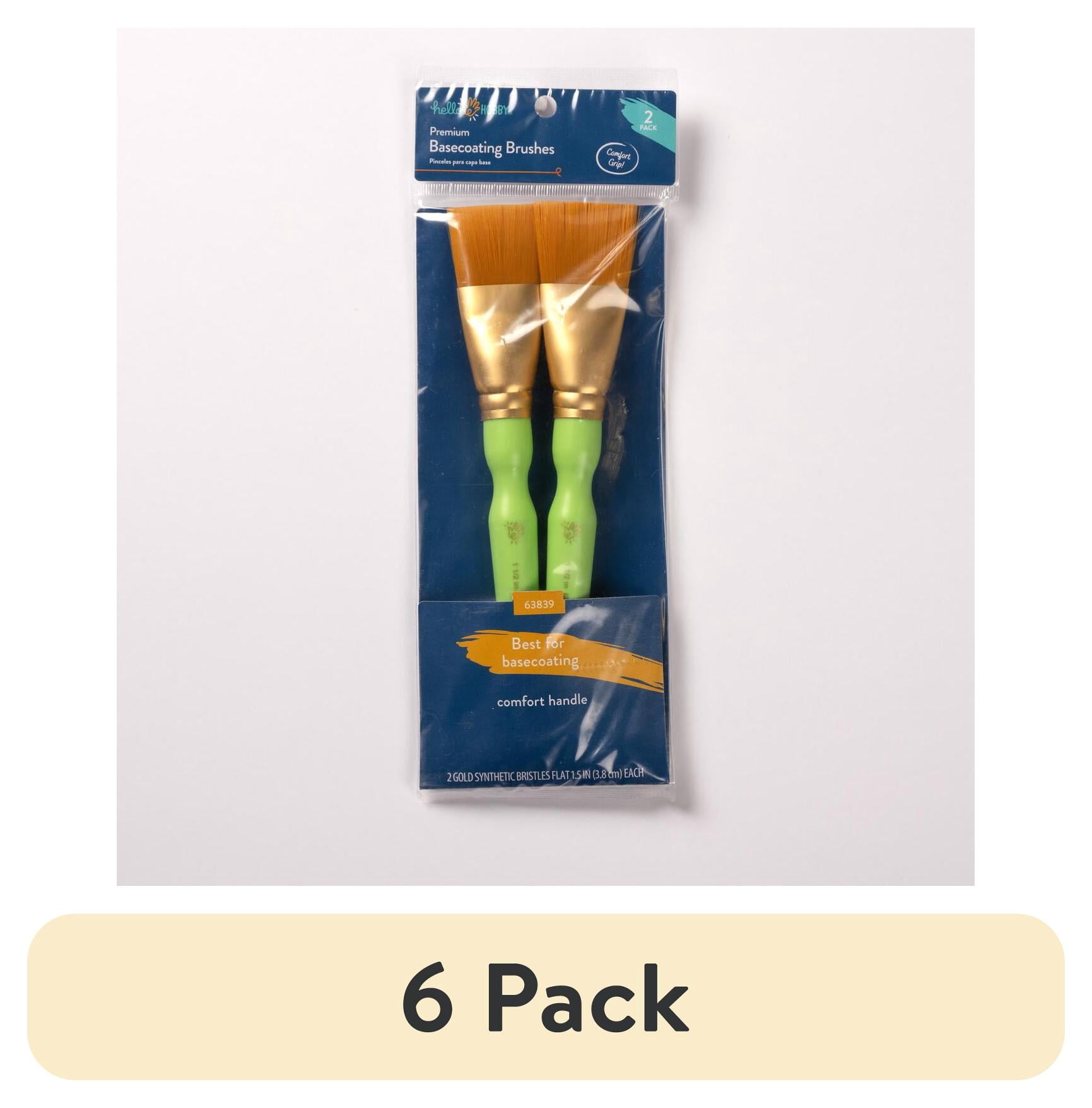 (6 pack) Hello Hobby 2 Piece Basecoat Paint Brush Set, 1.5"