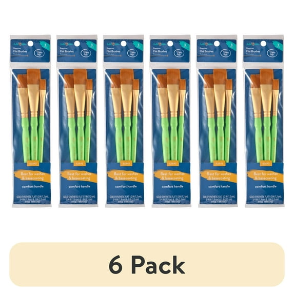 (6 pack) Hello Hobby 3 Pc Flat Synthetic Paint Brush Set with Comfort Grip