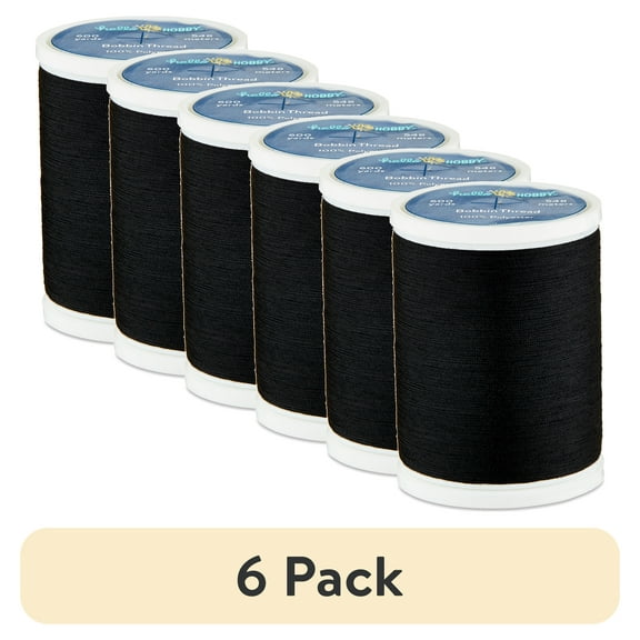 (6 pack) Hello Hobby Black 100% Polyester Bobbin Thread, 600 Yards