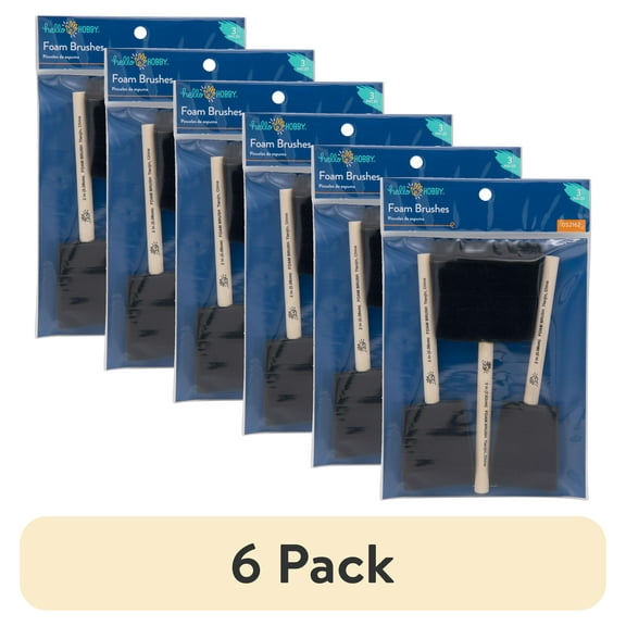 (6 pack) Hello Hobby Black 3pc Craft Foam Brush Set, 2" and 3", Adult, Teens