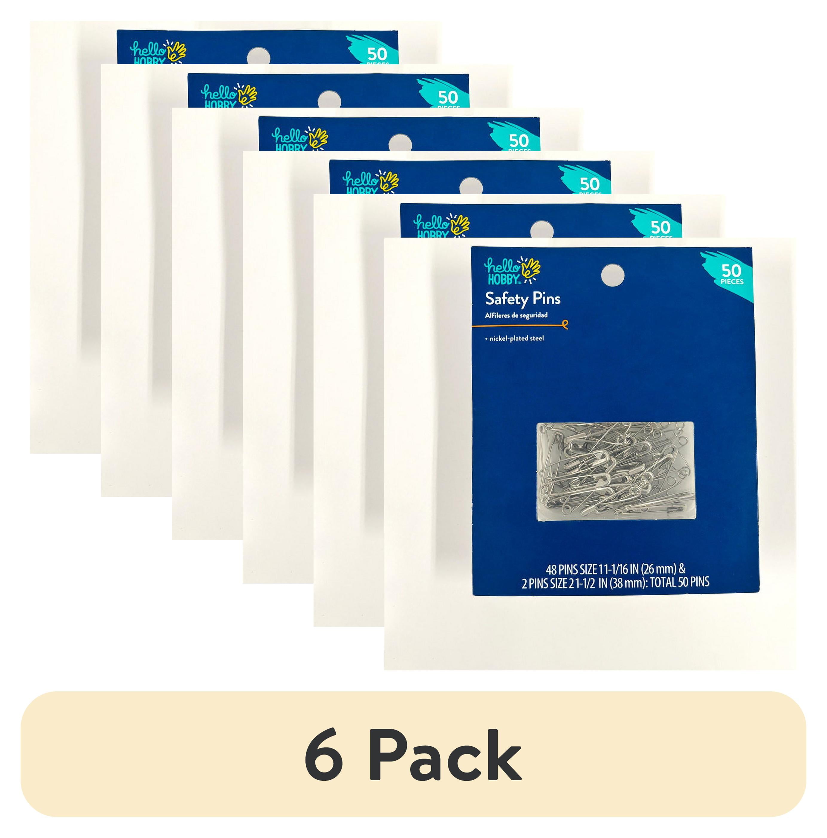 (6 pack) Hello Hobby Silver Safety Pins 50 Count with Assorted Size, Nickel-Plated Steel