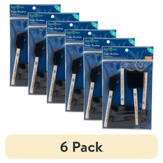 (6 pack) Hello Hobby Variety Craft Black Foam Brush 4pc Set, Adult, Teens