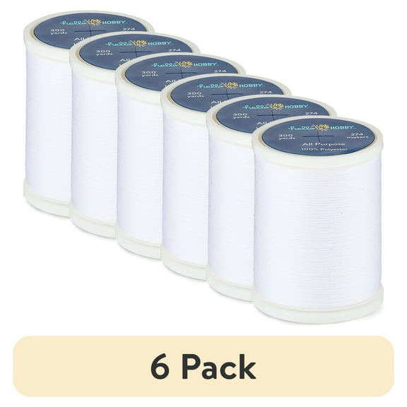 (6 pack) Hello Hobby White 100 All Purpose Thread 100% Polyester, 300 Yards