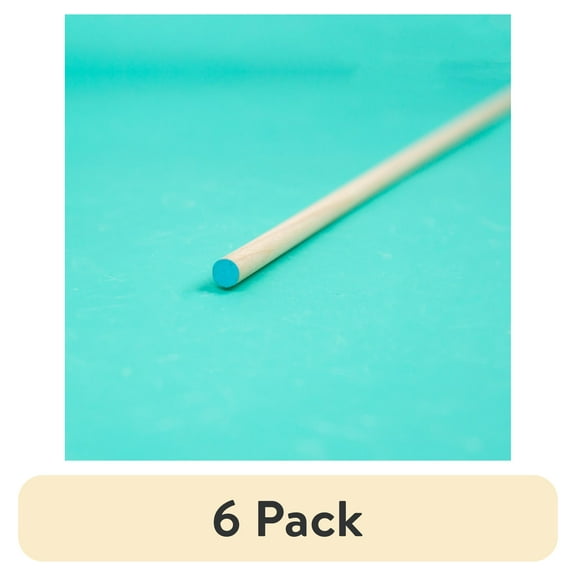 (6 pack) Hello Hobby Wood Dowel, 36” Long, 1/4-inch Diameter, Blue Ends