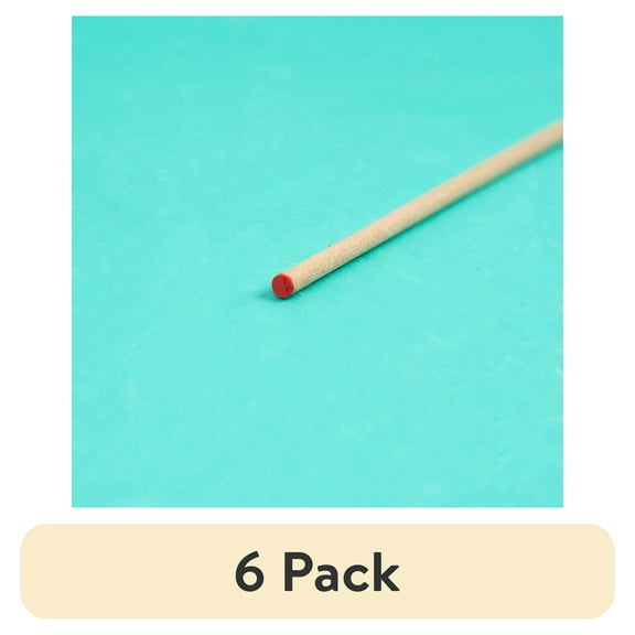 (6 pack) Hello Hobby Wood Dowel, 36” Long, 1/8-inch Diameter, Red Ends