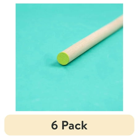 (6 pack) Hello Hobby Wood Dowel, 36” Long, 5/16-inch Diameter, Yellow Ends