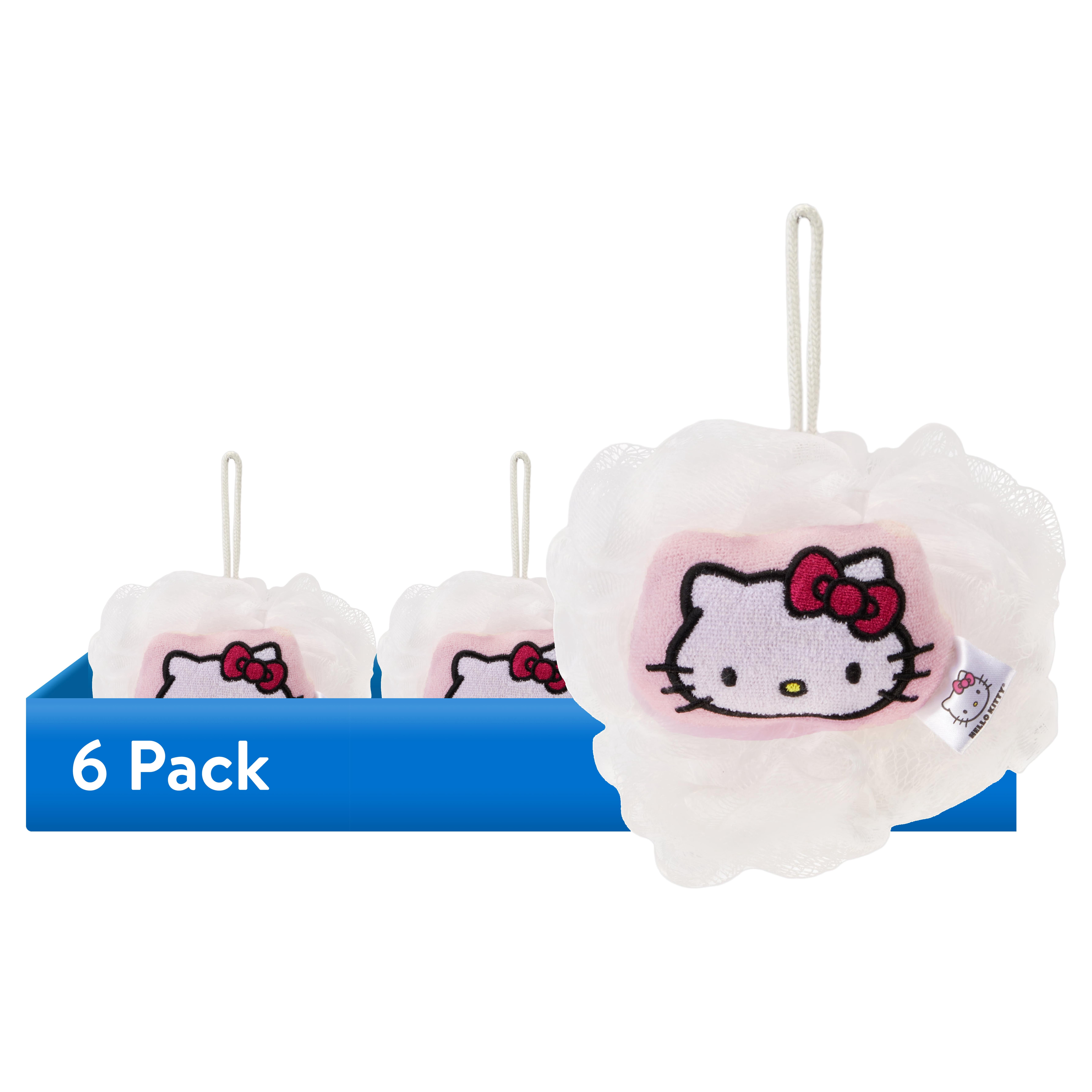(6 pack) Hello Kitty Kids Bath Loofah Pouf, Pink