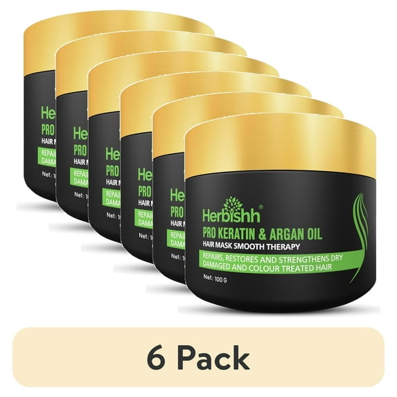(6 pack) Herbishh Argan Hair Mask-Deep Conditioning & Hydration For Healthier Looking Hair- For Very Dry, Weak, Stressed Out Hair, No Sulphates, No Parabens (100 Gm), 1 Count
