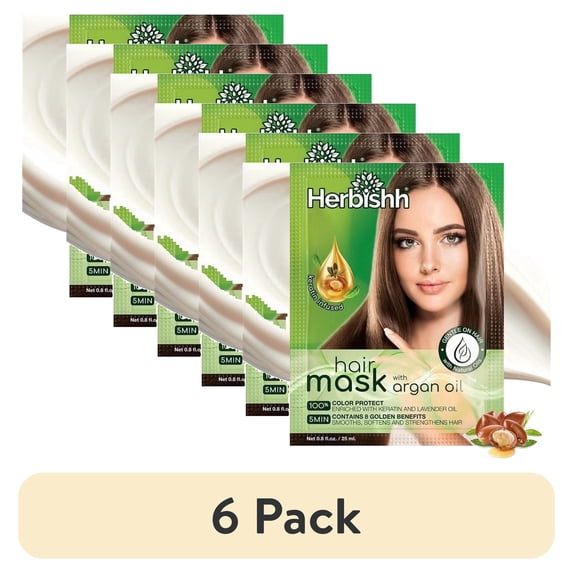 (6 pack) Herbishh Argan Hair Mask-Deep Conditioning & Hydration For Healthier Looking Hair-25gm for very Dry, Weak, Stressed Out Hair, No Sulphates, No Parabens