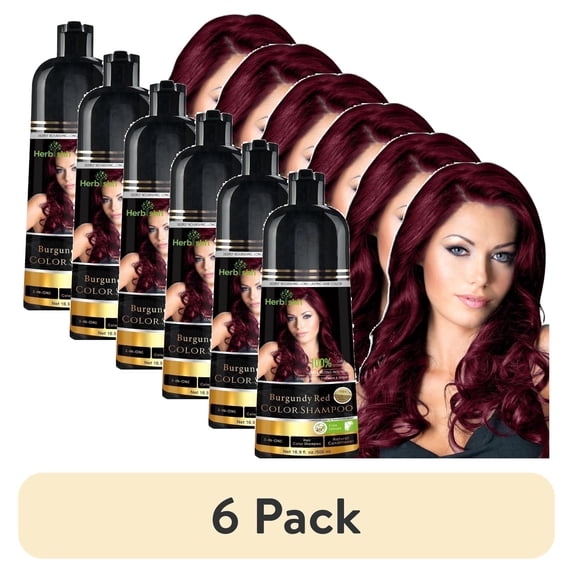 (6 pack) Herbishh Color Shampoo for Gray Hair Coverage (Burgundy) –Hair Dye 3-in-1 Shampoo- Colors in Minutes – Lasts Up To 2-3 Weeks – 500 mL – Ideal for Men & Women