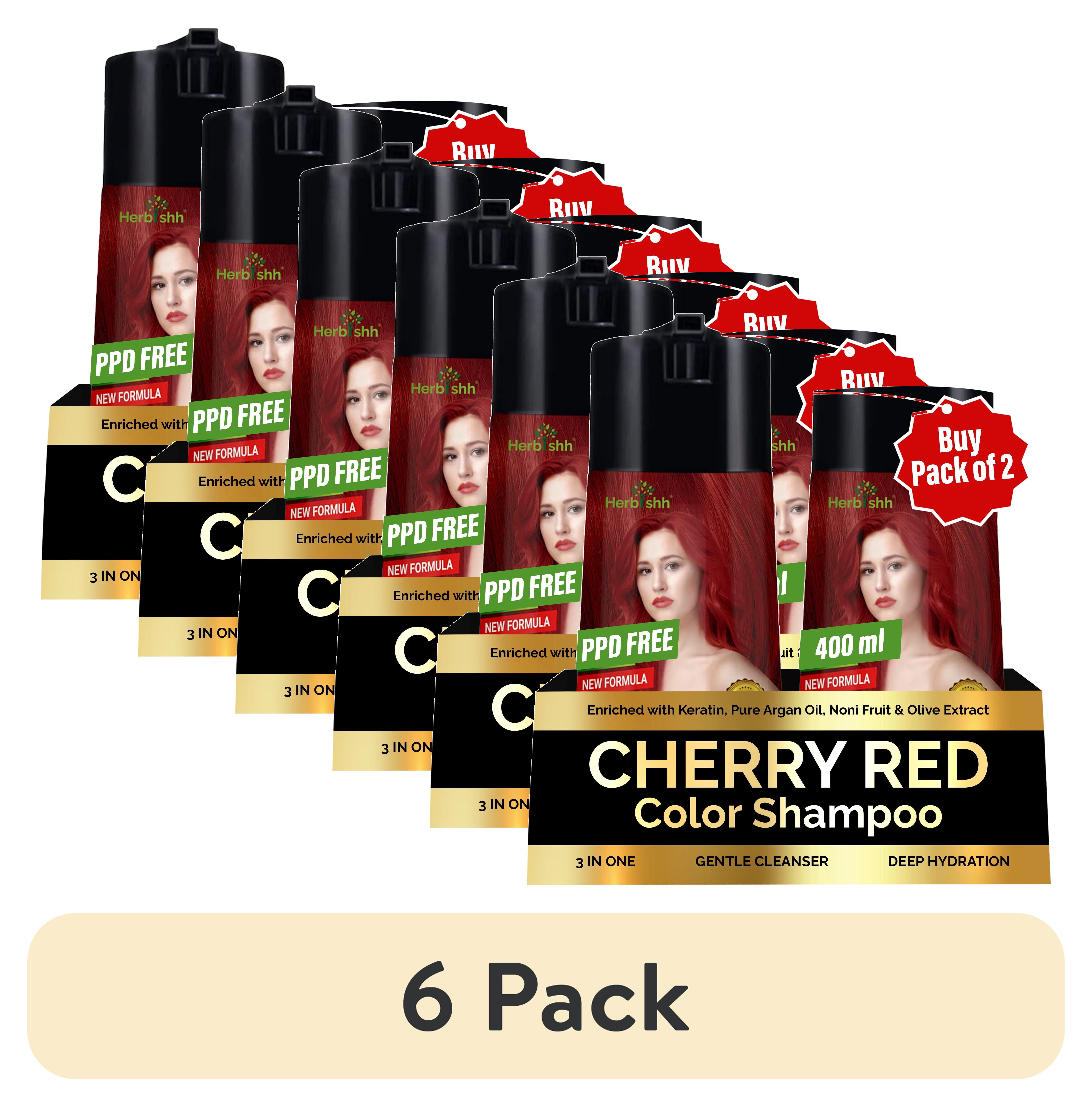 (6 pack) Herbishh Cherry Red PPD-Free Pack of 2 Hair Color Shampoo for Gray Hair, Hair Dye Shampoo 3 in 1, 100% Gray Coverage, Permanent Hair Color for Men & Women, Ammonia-free, 400 ml