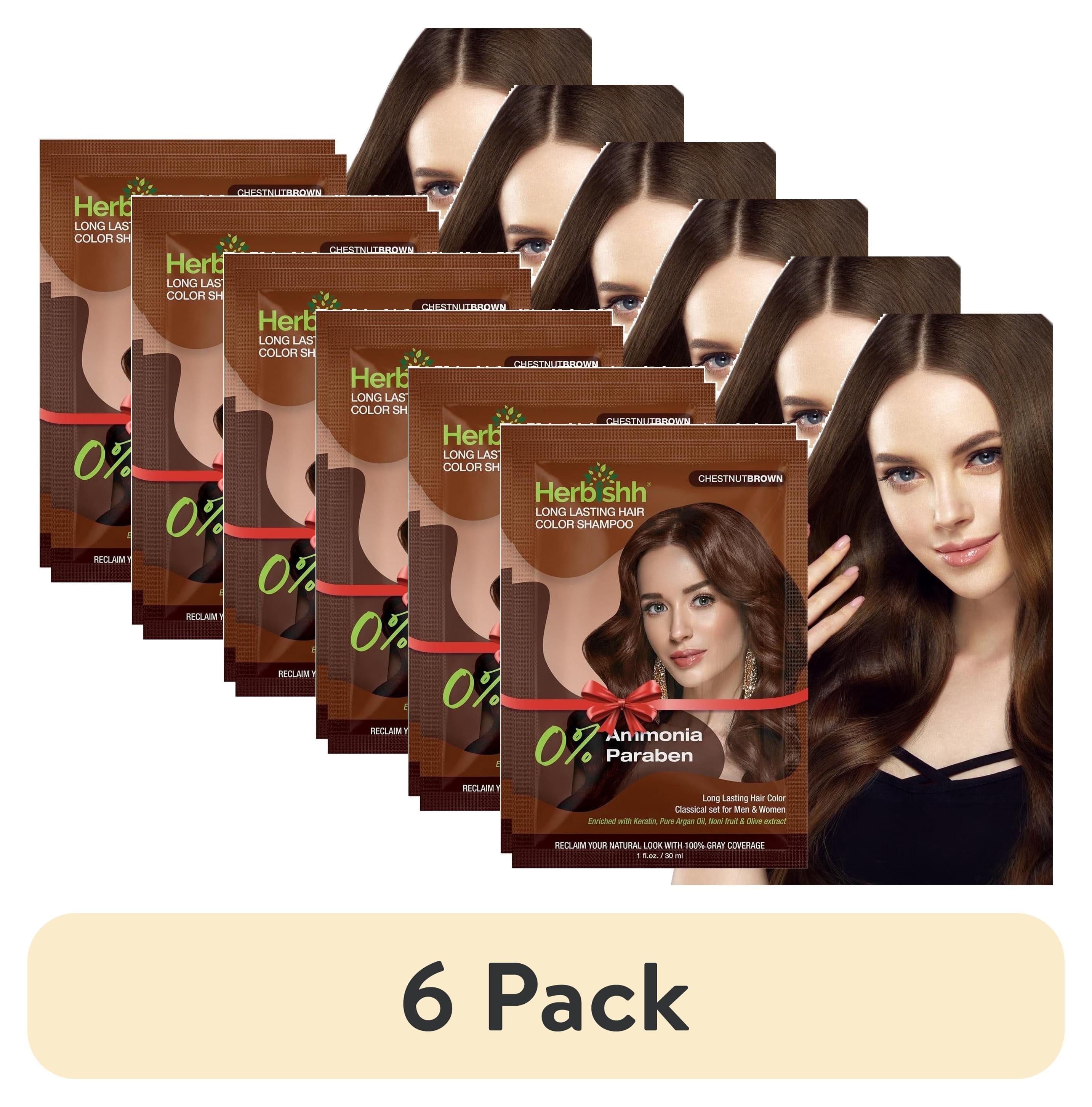 6 pack) Herbishh Chestnut Brown Color Shampoo for Gray Hair, Hair