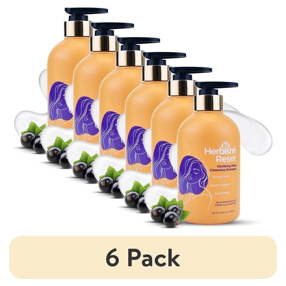 (6 pack) Herbishh Clarifying Deep Cleansing Shampoo (16.91 fl oz) Shampoo for Oily Hair & Build Up, Oil Control Cleanser for Women, Color Safe Formula for Curly & Color Treated Hair