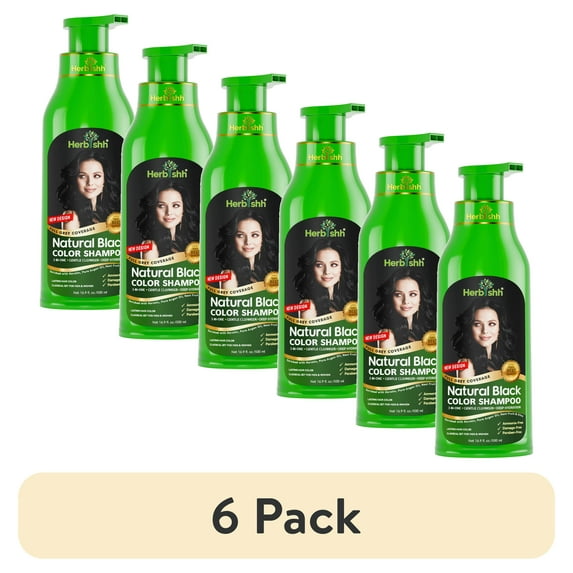 (6 pack) Herbishh Hair Color Shampoo Black (500ml, 3-in-1 Ammonia-Free) + Hair Color Stain Protector Cream – Complete Gray Coverage Dye Kit with Skin Barrier for Stain-Free Coloring
