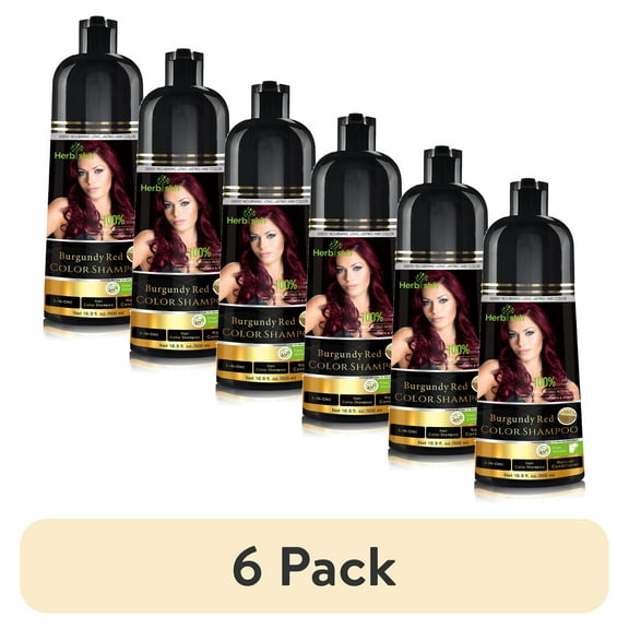 (6 pack) Herbishh Combo Pack - 2 Pc Hair Color Shampoo, Long Lasting Color, (500 ml, Burgundy) + 1 Pc Argan Hair Mask, Nourishes Dry & Frizzy Hair (150 ml)