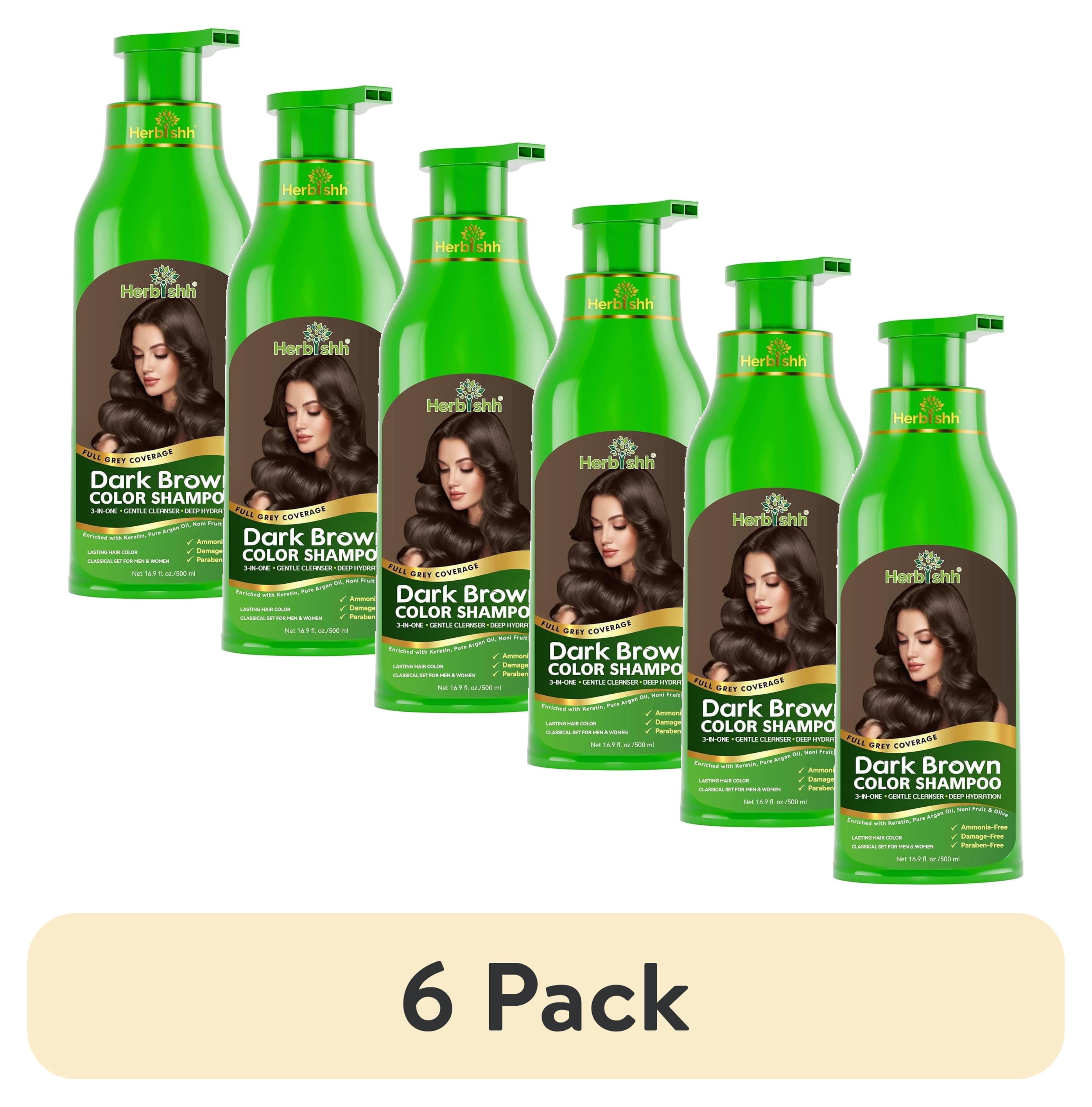 (6 pack) Herbishh Combo Pack - 2 Pc Hair Color Shampoo, Long Lasting Color, (500 ml, Dark Brown) + 1 Pc Argan Hair Mask, Nourishes Dry & Frizzy Hair (150 ml)