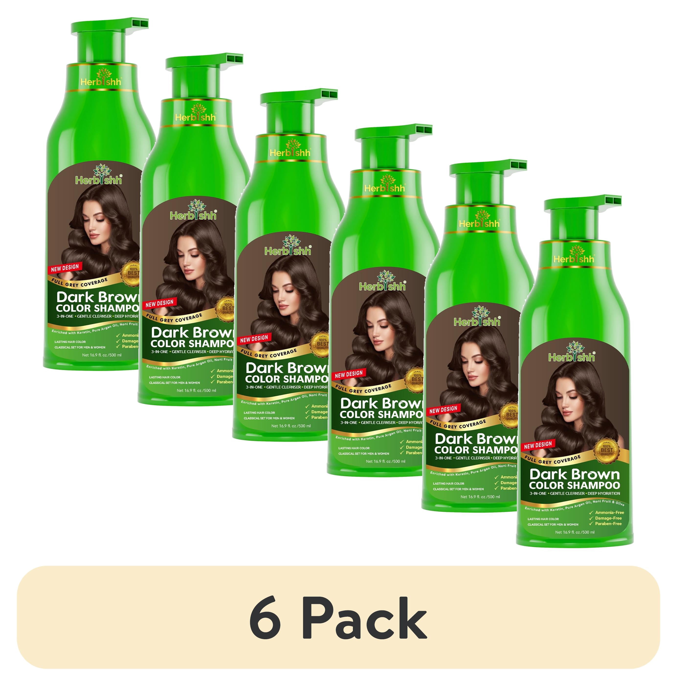 (6 pack) Herbishh Dark Brown Hair Color Shampoo - 3-In-1 Magic Dye for ...
