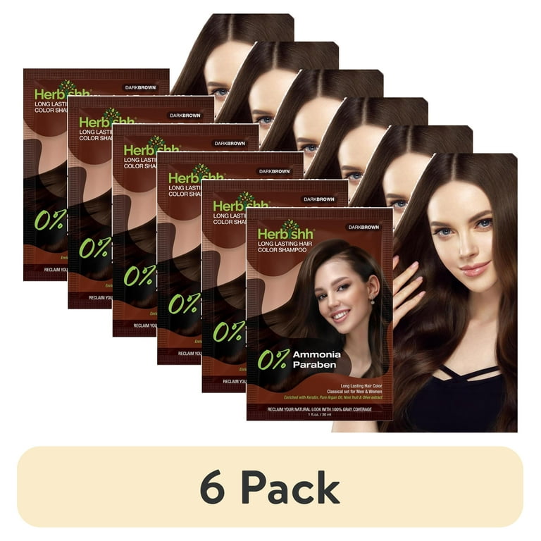6 pack) Herbishh Dark Brown Hair Color Shampoo for Gray Hair, 3-in