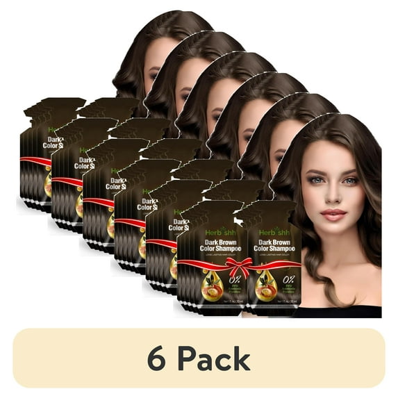 (6 pack) Herbishh Dark Brown PPD-Free Shampoo for Gray Hair, Travel-friendly Hair Dye Shampoo 3 in 1, 100% Gray Coverage, Permanent Hair Color for Men & Women, Ammonia-free, 30 ml