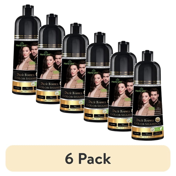 (6 pack) Herbishh Dark Brown Shampoo, Hair Dye Shampoo 3 in 1, 100% Grey Coverage, Demi-Permanent Hair Color for Men & Women, With Hair Mask Cream Combo