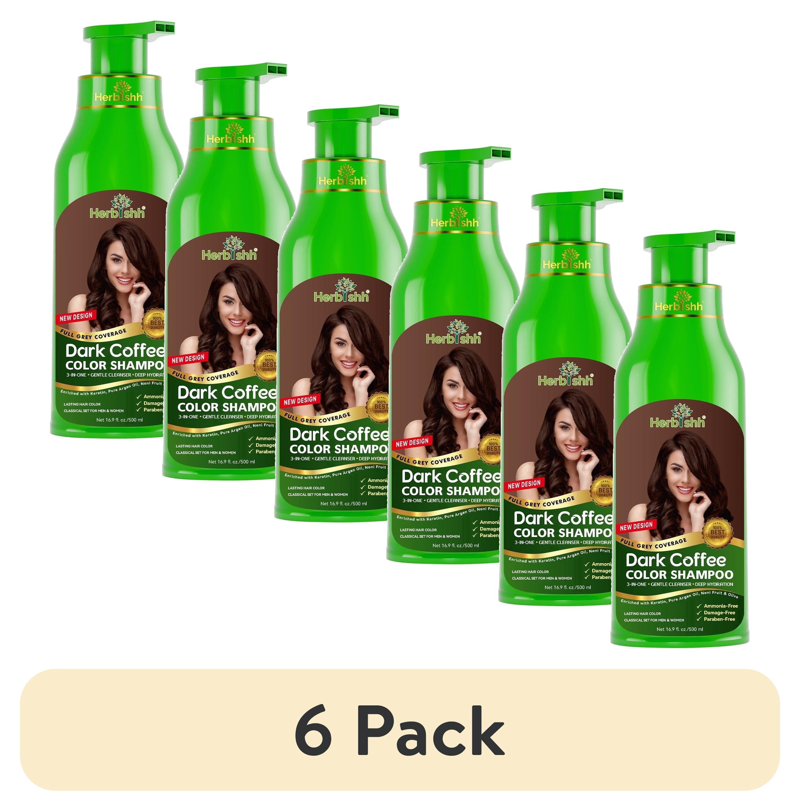 (6 pack) Herbishh Hair Color Shampoo for Grey Hair 500ml (Dark Coffee) + Argan Hair Mask | 3-in-1 Hair Dye Shampoo | Ammonia-Free | Covers Grey Hair for Men & Women