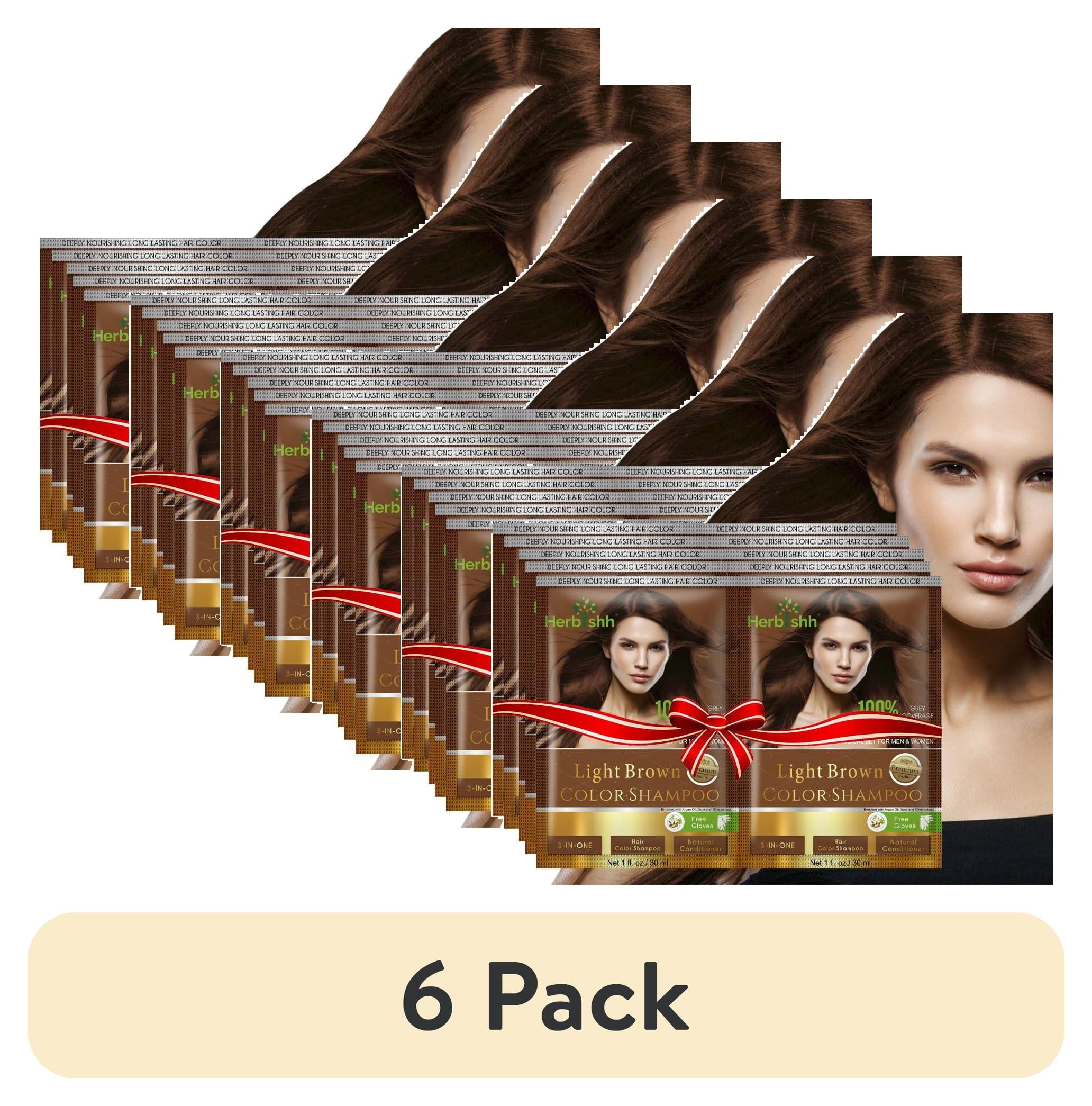 (6 pack) Herbishh Hair Color Shampoo for Gray Hair, Men & Women, Travel Size, 10+1 Pack (Light Brown 30 ml)