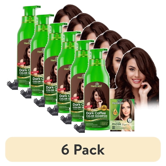(6 pack) Herbishh Hair Color Shampoo for Gray Hair – Natural Hair Dye Shampoo – Colors Hair in Minutes – Lasts Up To 3-4 Weeks – 500ML – 3-In-1 Hair Color – Colors, Cleanses, and Conditions (Dark Coffee)